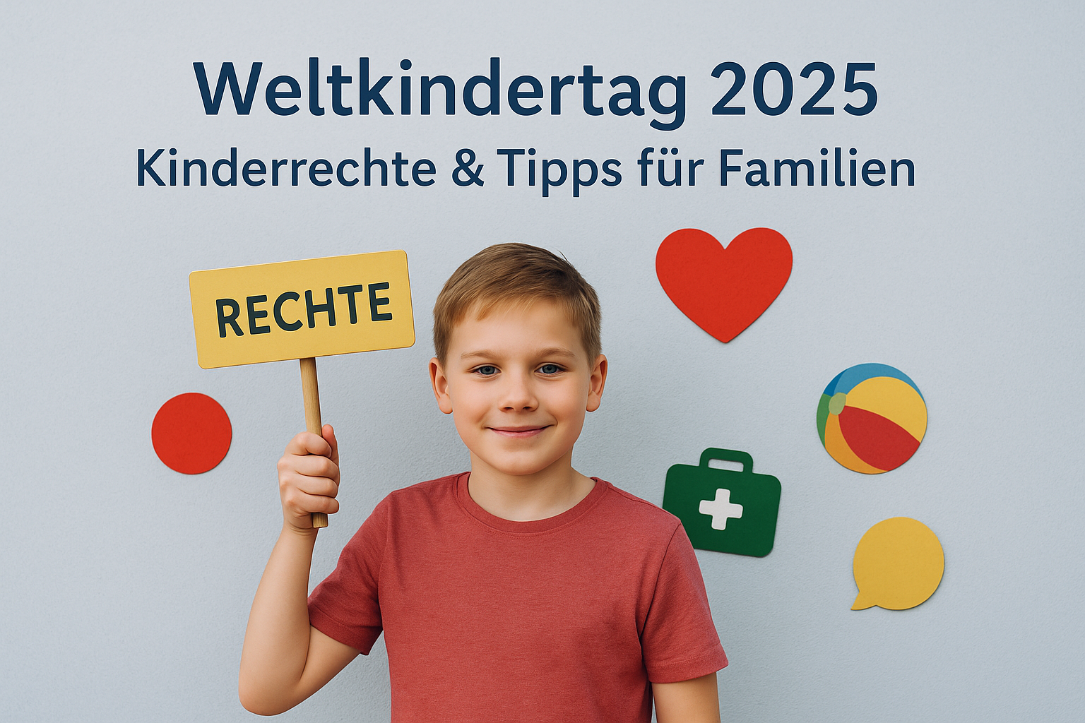Fünf Kinderrechte anschaulich dargestellt mit Symbolen.