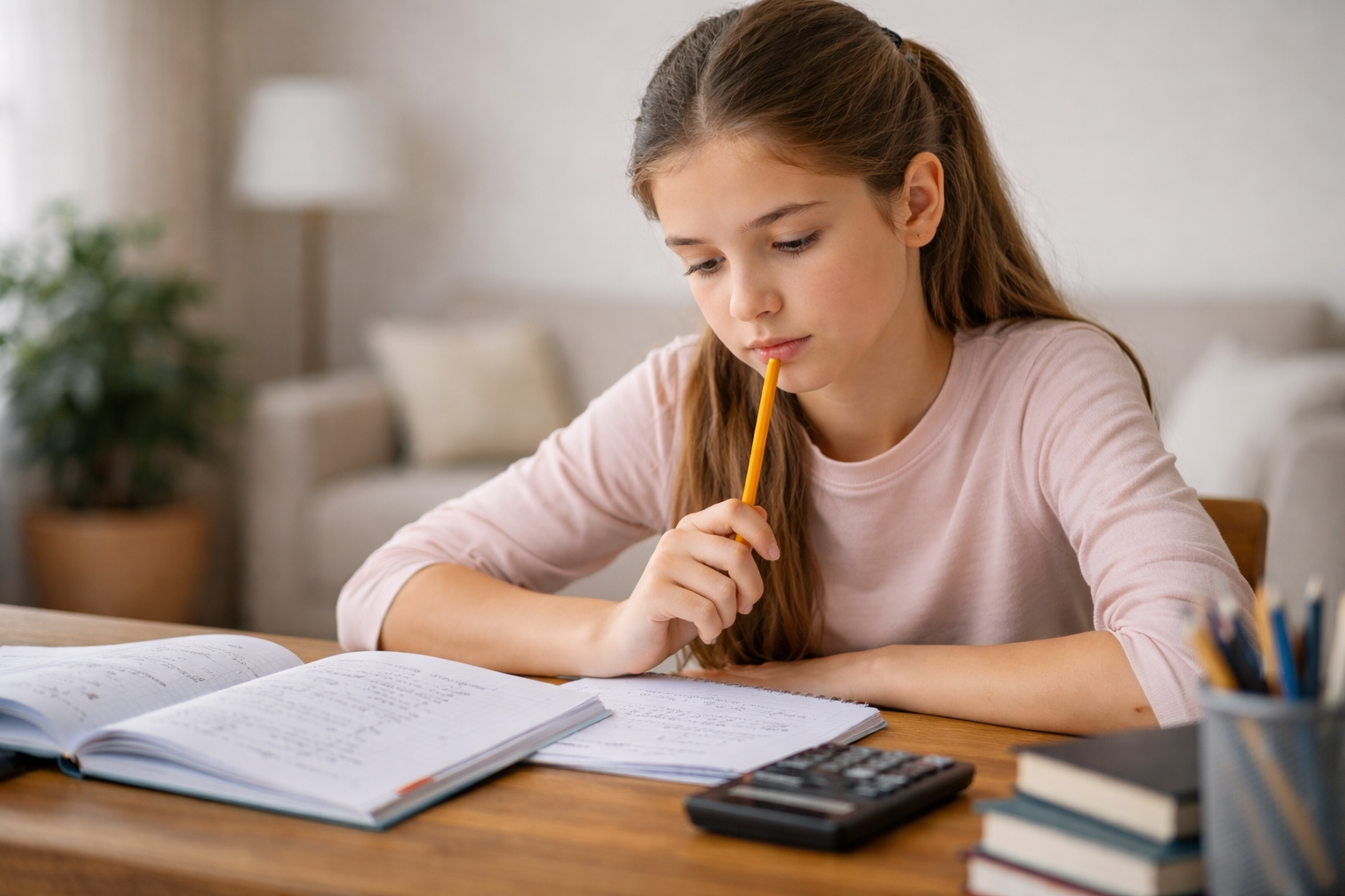 Schülerin bei Mathe Nachhilfe im Raum Alfter – konzentriertes Lernen zu Hause